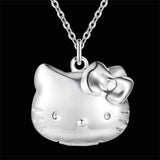 925 Silver Cat Photo Frame Pendant Necklace Women Wedding Jewelry