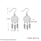 925 Silver Dream Catcher Feather Earrings Women's Wedding Jewelry Gift