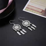 925 Silver Dream Catcher Feather Earrings Women's Wedding Jewelry Gift