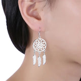 925 Silver Dream Catcher Feather Earrings Women's Wedding Jewelry Gift