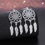 925 Silver Dream Catcher Feather Earrings Women's Wedding Jewelry Gift