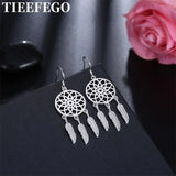925 Silver Dream Catcher Feather Earrings Women's Wedding Jewelry Gift