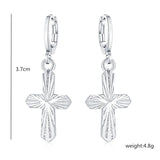 925 Silver Earrings Ladies Drop Cross Hook Party Wedding Jewelry