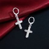 925 Silver Earrings Ladies Drop Cross Hook Party Wedding Jewelry