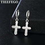 925 Silver Earrings Ladies Drop Cross Hook Party Wedding Jewelry