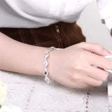 925 Sterling Silver Heart Bracelet Crystal Zircon Charm Wedding Gift