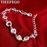 925 Sterling Silver Heart Bracelet Crystal Zircon Charm Wedding Gift