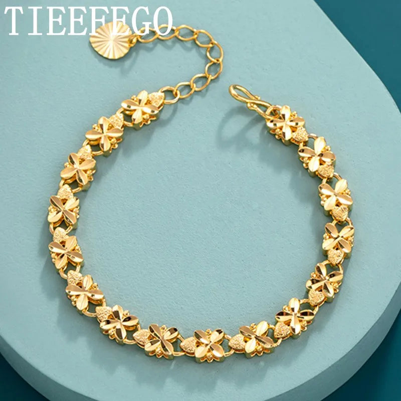 925 Silver Lucky 24K 6mm Four-Leaf Clover Bracelet for Women