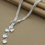 925 Silver 5 Snake Chain Hearts Necklace Wedding Engagement