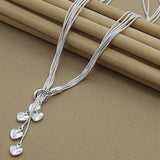 925 Silver 5 Snake Chain Hearts Necklace Wedding Engagement