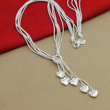 925 Silver 5 Snake Chain Hearts Necklace Wedding Engagement