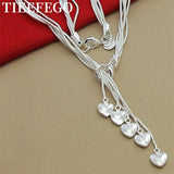 925 Silver 5 Snake Chain Hearts Necklace Wedding Engagement