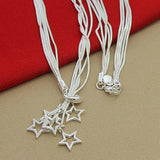 925 Silver Five Star Pendant Necklace with 18" Snake Chain