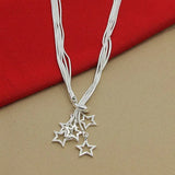 925 Silver Five Star Pendant Necklace with 18" Snake Chain