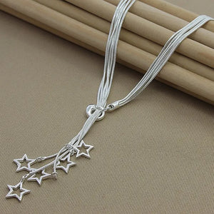 925 Silver Five Star Pendant Necklace with 18" Snake Chain
