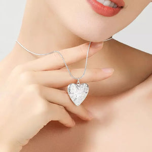 925 Silver Heart Photo Frame Pendant Necklace Charm Jewelry