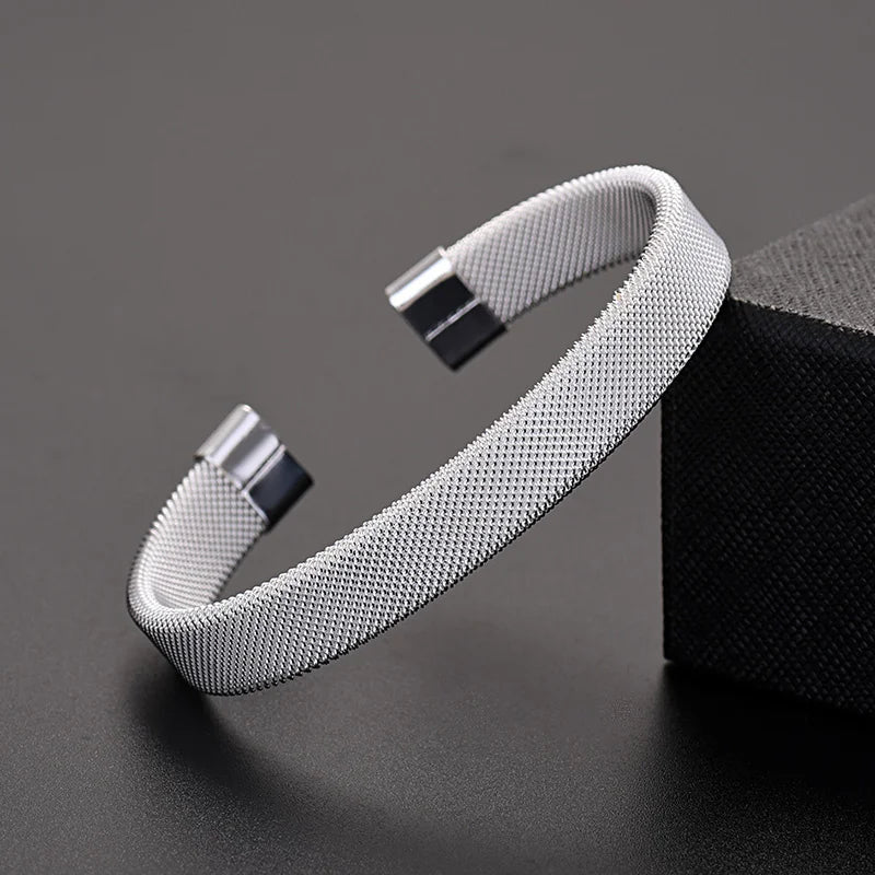 925 Silver Mesh Bangle Cuff Bracelet Jewelry