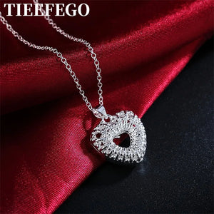 925 Sterling Silver Hollow Heart Pendant Necklace Ladies Jewelry