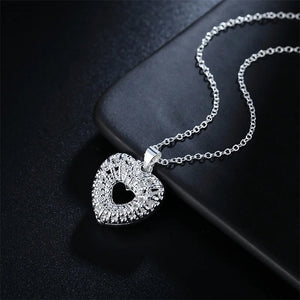 925 Sterling Silver Hollow Heart Pendant Necklace Ladies Jewelry