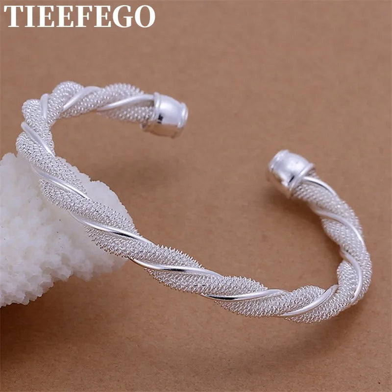 925 Silver Wedding Gift Women's Twisted Wire Mesh Bracelet