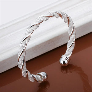 925 Silver Wedding Gift Women's Twisted Wire Mesh Bracelet