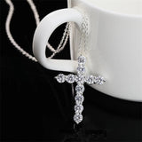 925 Silver Zircon Cross Pendant Necklace Lady Goddess Gift Charm Jewelry