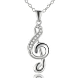 925 Silver Music Note Pendant Necklace with Stone Inlay