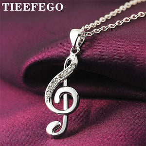 925 Silver Music Note Pendant Necklace with Stone Inlay