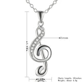 925 Silver Music Note Pendant Necklace with Stone Inlay