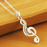 925 Silver Music Note Pendant Necklace with Stone Inlay