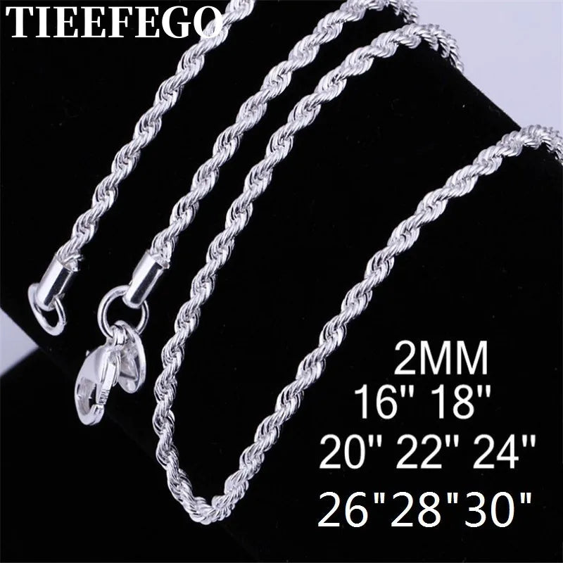 925 Silver Rope Chain Necklace 2MM 16-30INCHES Wedding Jewelry