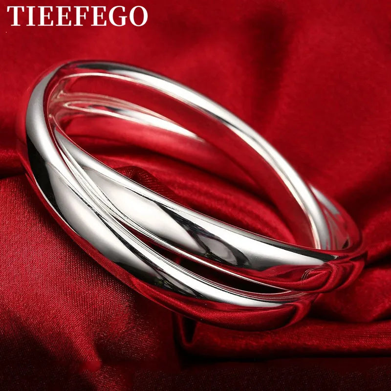 925 Sterling Silver Double Big Ring Bangle Bracelet