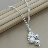 925 Silver Snake Chain Beads Pendant Necklace For Women