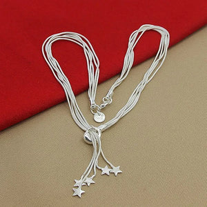 925 Silver Snake Chain Star Necklace Wedding Jewelry Pentagram