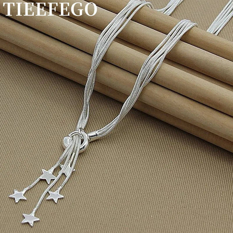 925 Silver Snake Chain Star Necklace Wedding Jewelry Pentagram