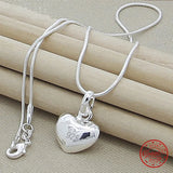 925 Silver Heart Pendant Necklace 16-30 Inch Chain Women Wedding Jewelry