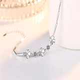 925 Silver Zircon Clover Flower Ladies Bracelet Wedding Charm Jewelry