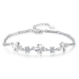 925 Silver Zircon Clover Flower Ladies Bracelet Wedding Charm Jewelry