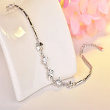 925 Silver Zircon Clover Flower Ladies Bracelet Wedding Charm Jewelry