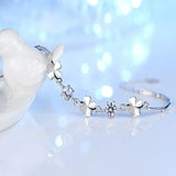 925 Silver Zircon Clover Flower Ladies Bracelet Wedding Charm Jewelry
