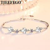 925 Silver Zircon Clover Flower Ladies Bracelet Wedding Charm Jewelry