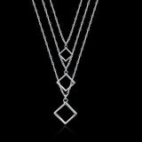 925 Silver Square Pendant Necklace For Women Men