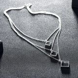 925 Silver Square Pendant Necklace For Women Men