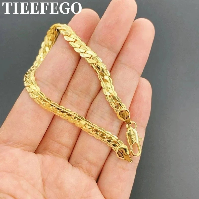 925 Silver 18k Bracelet 6mm Flat Chain Lobster Clasp