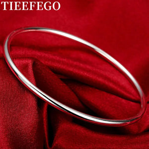 925 Sterling Silver Bracelet Smooth Bangles Women's Wedding Jewelry