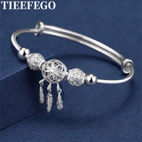 925 Silver Bracelet Dream Catcher Tassel Feather Bead Charm Bangle