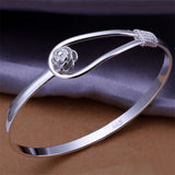 925 Silver Bangle Women's Flower Bracelet