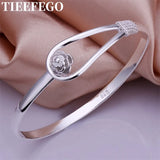 925 Silver Bangle Women's Flower Bracelet