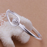 925 Silver Bangle Women's Flower Bracelet