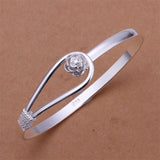 925 Silver Bangle Women's Flower Bracelet